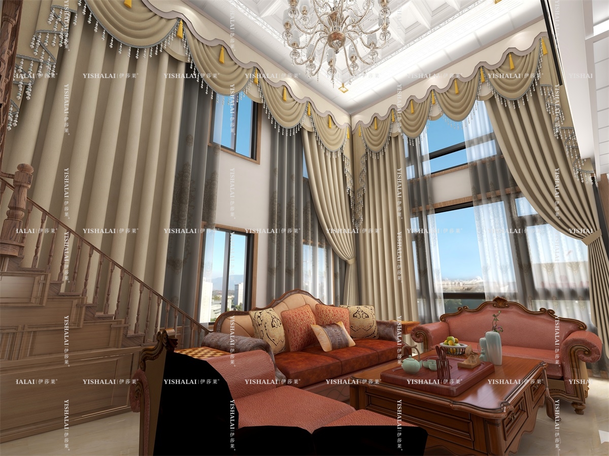 黄瓜成视频人APP-复式别墅客厅窗帘效果图